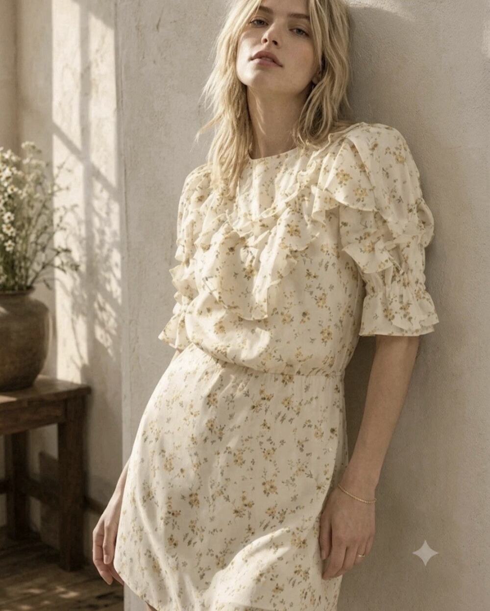 Reformation Malachi Beautiful Floral Mini Dress in Julius Cream Size 4 Small
